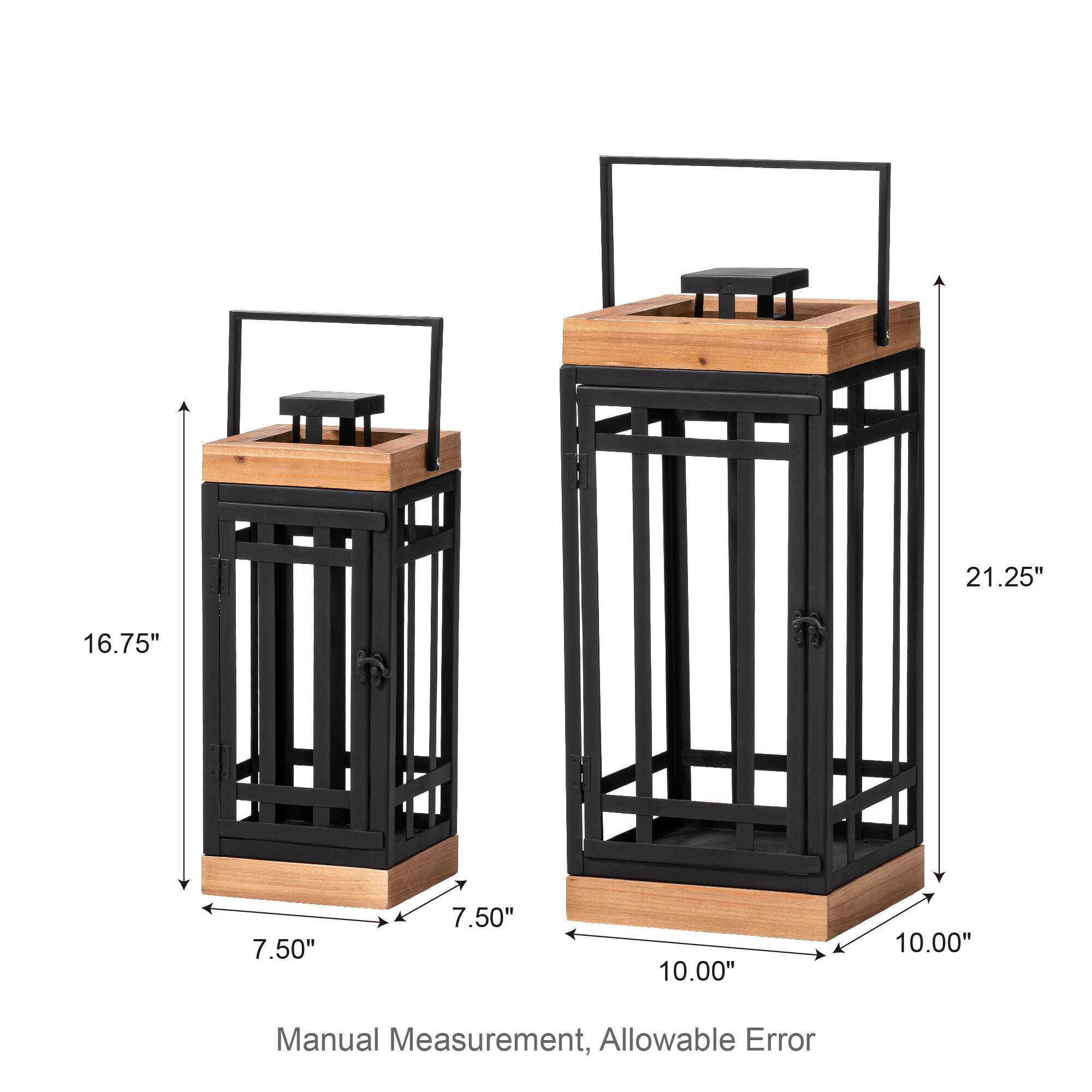 Glitzhome® Black Modern Square Metal & Wood Lanterns Set